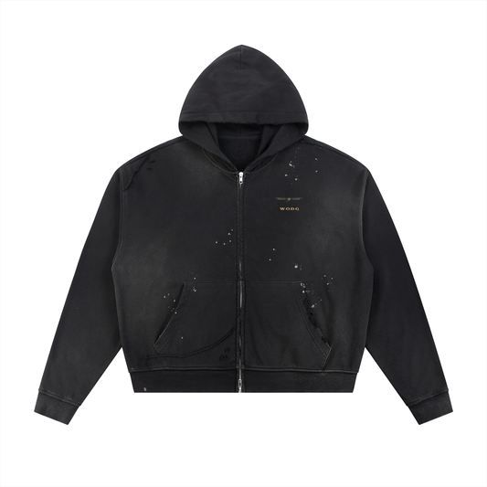 Sun Fade Frayed Raw Edge Fleece Zip Hoodie | WODG®